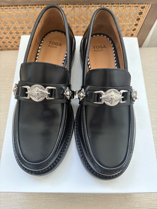 TOGA Pulla Other - TOGA Pulla Black Leather Loafers with Silver-Tone Sole Accent